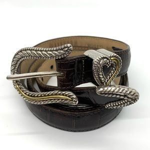 Vintage 90’s Brighton Western Croc Leather Heart Statement Belt